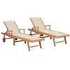 Image de Chaises longues lot de 2 avec coussin crème Bois de teck solide