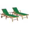 Image de vidaXL Chaises longues lot de 2 avec coussin vert Bois de teck solide3073191