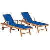 Image de vidaXL Lot de 2 Chaises Longues avec Coussin, Bain de Soleil, Transat de Terrasse, Siège de Jardin Patio Extérieur, Bleu Royal Teck Solide