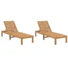 Image de vidaXL Chaises longues 2 pcs Bois de teck solide, chaise longue en bois, transat, lit de repos, chaise longue en bois massif, lit de bronzage