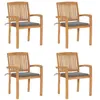 Image de vidaXL Lot de 4 Chaises de Jardin Empilables avec Coussins, Sièges de Terrasse, Chaises de Salle à Manger, Meubles de Patio Extérieur, Teck Solide