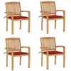 Image de vidaXL Lot de 4 Chaises de Jardin Empilables avec Coussins, Sièges de Terrasse, Chaises de Salle à Manger, Meubles de Patio Extérieur, Teck Solide