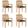 Image de Chaises de jardin empilables avec coussins lot de 4 Teck solide