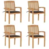 Image de Lot de 4 chaise Vidaxl en teck empilable non pliable H. 90 cm exterieur marron