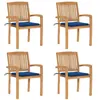 Image de vidaXL Lot de 4 Chaises de Jardin Empilables avec Coussins, Sièges de Terrasse, Chaises de Salle à Manger, Meubles de Patio Extérieur, Teck Solide