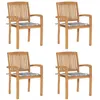 Image de vidaXL Lot de 4 Chaises de Jardin Empilables avec Coussins, Sièges de Terrasse, Chaises de Salle à Manger, Meubles de Patio Extérieur, Teck Solide