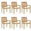 Image de Lot de 6 chaise vidaxl H. 93 cm empilable non pliable en teck exterieur bois