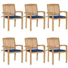 Image de Lot de 6 chaise vidaxl H. 90 cm empilable non pliable en teck exterieur bleu