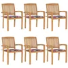 Image de Chaises de jardin empilables avec coussins lot de 6 Teck solide