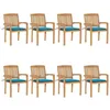 Image de Lot de 8 chaise vidaxl H. 90 cm empilable non pliable en teck exterieur bleu