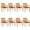 Image de vidaXL Lot de 8 Chaises de Jardin Empilables avec Coussins, Sièges de Terrasse, Chaises de Salle à Manger, Meubles de Patio Extérieur, Teck Solide