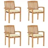 Image de vidaXL Lot de 4 Chaises de Jardin Empilables avec Coussins, Sièges de Terrasse, Chaises de Salle à Manger, Meubles de Patio Extérieur, Teck Solide