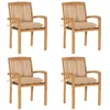 Image de Lot de 4 chaise Vidaxl exterieur empilable non pliable H. 90 cm en teck beige
