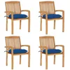 Image de Lot de 4 chaise Vidaxl en teck empilable non pliable exterieur H. 90 cm bleu