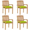 Image de Lot de 4 chaise Vidaxl exterieur empilable non pliable en teck H. 90 cm vert