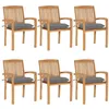 Image de vidaXL Lot de 6 Chaises de Jardin Empilables avec Coussins, Sièges de Terrasse, Chaises de Salle à Manger, Meubles de Patio Extérieur, Teck Solide