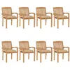 Image de Lot de 8 chaise Vidaxl en teck empilable non pliable exterieur H. 90 cm beige