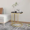 Image de Table d appoint Doré et marbre noir 45 cm Verre trempé