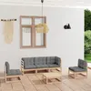 Image de Salon de jardin modulable Vidaxl 6 personnes 6 pieces bois massif 70 x 70 x 67 cm gris