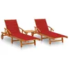 Image de Chaises longues lot de 2 avec table et coussins Acacia solide