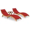 Image de Chaises longues lot de 2 avec table et coussins Acacia solide