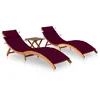 Image de Chaises longues lot de 2 avec table et coussins Acacia solide