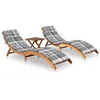 Image de Chaises longues lot de 2 avec table et coussins Acacia solide