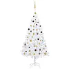 Image de vidaXL Arbre de Noël Artificiel Pré-éclairé et Boules, Sapin de Noël avec LED, Décoration de Vacances, Ornement de Fête Intérieur Extérieur, Blanc 210 cm PVC