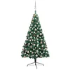 Image de vidaXL Demi-arbre de Noël Artificiel Pré-éclairé et Boules, Sapin de Noël avec LED, Décoration de Vacances, Ornement de Fête Intérieur Extérieur, Vert 120 cm