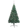 Image de vidaXL Demi-arbre de Noël Artificiel Pré-éclairé et Boules, Sapin de Noël avec LED, Décoration de Vacances, Ornement de Fête Intérieur Extérieur, Vert 210 cm