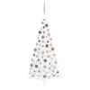 Image de vidaXL Demi-arbre de Noël Artificiel Pré-éclairé et Boules, Sapin de Noël avec LED, Décoration de Vacances, Ornement de Fête Intérieur Extérieur, Blanc 240cm