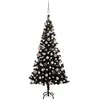 Image de vidaXL Arbre de Noël Artificiel Pré-éclairé et Boules, Sapin de Noël avec LED, Décoration de Vacances, Ornement de Fête Intérieur Extérieur, Noir 180 cm PVC