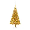 Image de vidaXL Arbre de Noël Artificiel Pré-éclairé et Boules, Sapin de Noël avec LED, Décoration de Vacances, Ornement de Fête Intérieur Extérieur, Doré 120 cm PET