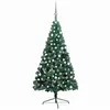 Image de vidaXL Demi-arbre de Noël Artificiel Pré-éclairé et Boules, Sapin de Noël avec LED, Décoration de Vacances, Ornement de Fête Intérieur Extérieur, Vert 150 cm