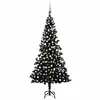 Image de vidaXL Arbre de Noël Artificiel avec LED et Boules Sapin de Noël Décoration de Noël Jardin Patio Arrière-cour Extérieur Noir 210 cm PVC