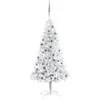 Image de vidaXL Arbre de Noël Artificiel Pré-éclairé/Boules, Sapin de Noël avec LED, Décoration de Vacances, Ornement de Fête Intérieur Extérieur, Argenté 120 cm PET