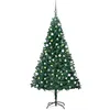 Image de vidaXL Arbre de Noël Artificiel Pré-éclairé et Boules, Sapin de Noël avec LED, Décoration de Vacances, Ornement de Fête Intérieur Extérieur, Vert 150 cm PVC