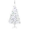 Image de vidaXL Arbre de Noël Artificiel Pré-éclairé et Boules, Sapin de Noël avec LED, Décoration de Vacances, Ornement de Fête Intérieur Extérieur, Blanc 120 cm PVC