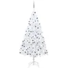 Image de vidaXL Arbre de Noël Artificiel Pré-éclairé et Boules, Sapin de Noël avec LED, Décoration de Vacances, Ornement de Fête Intérieur Extérieur, Blanc 210 cm PVC