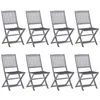 Image de Chaises pliables d extérieur lot de 8 et coussins Bois d acacia