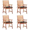 Image de Lot de 4 chaise vidaxl exterieur empilable non pliable en acacia H. 92 cm noir