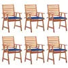 Image de Lot de 6 chaise vidaxl exterieur empilable non pliable en acacia H. 92 cm bleu