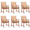 Image de Chaises à manger d extérieur lot de 6 et coussins Acacia massif