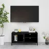 Image de vidaXL Meuble TV Armoire Basse Centre de Divertissement Meuble Stéréo Salon Salle de Séjour Maison Intérieur Noir 90x30x44 cm Acier et Verre 336055