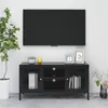 Image de vidaXL Meuble TV Armoire Basse Centre de Divertissement Meuble Stéréo Salon Salle de Séjour Maison Intérieur Noir 105x35x52 cm Acier et Verre