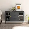 Image de vidaXL Dressoir 105x35x70 cm staal en gehard glas antracietkleurig336078