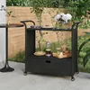 Image de Chariot de bar avec tiroir Noir 100x45x97 cm Résine tressée