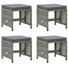 Image de Tabourets de jardin lot de 4 avec coussins Résine tressée Gris