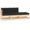 Image de vidaXL Bois de Pin Solide Salon de Jardin 3 pcs avec Coussins Meubles de Terrasse Mobilier de Patio Ensemble de Meubles 3083771