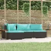 Image de vidaXL Salon de jardin 4 pcs, avec coussins Noir Résine tressée